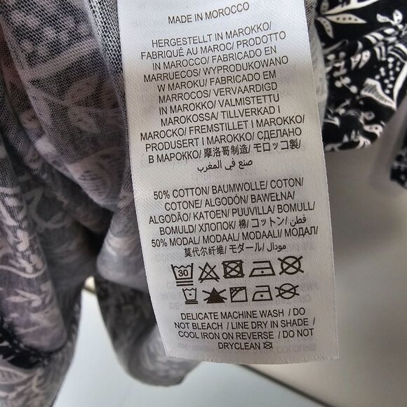 Boden 10 Black White Floral Ruched Mini Dress Tulip Hem Long Sleeve Jersey Knit - Picture 4 of 5